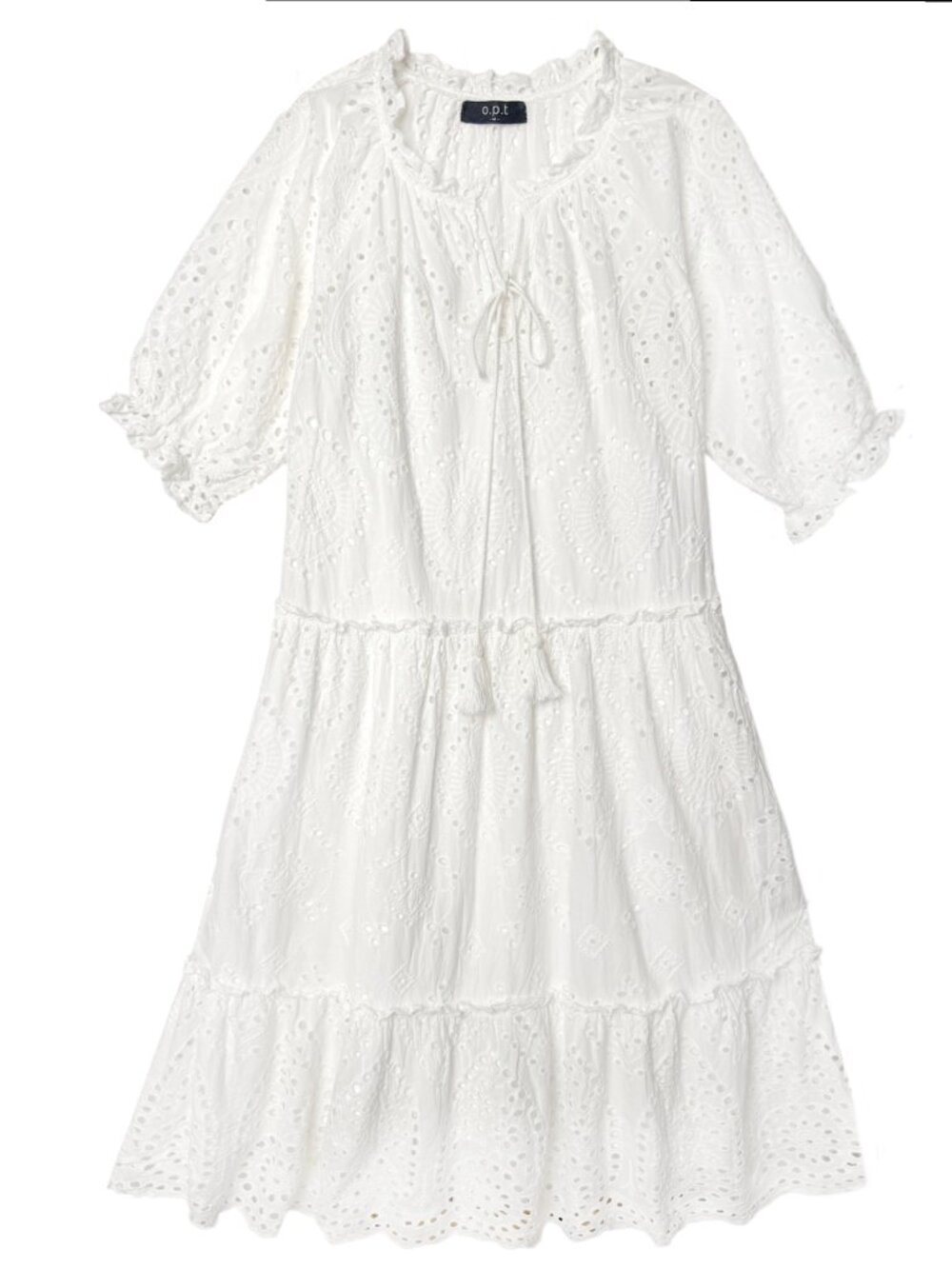 ANTHROPOLOGIE O.P.T. WHITE EYELET TIERED MIDI DRESS PRAIRIE RESORT BOHO COTTON M - Picture 3 of 6